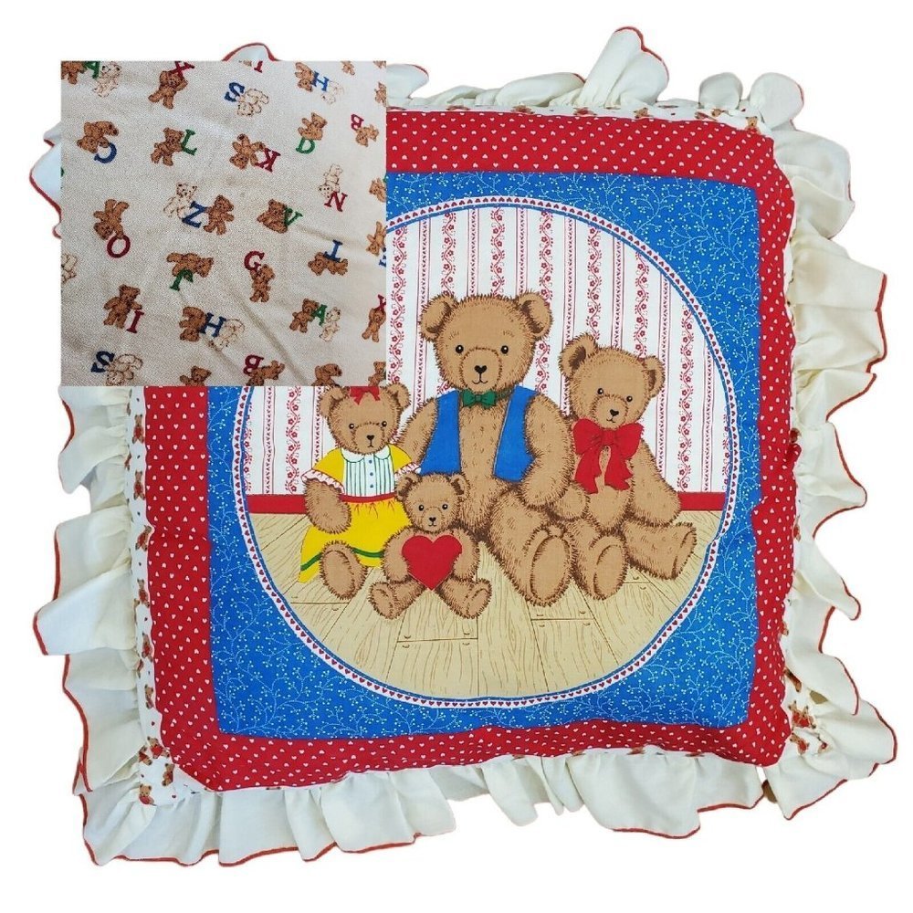 Vintage Quiltex Teddy Bear Crib Fitted Sheet And Pillow ABCs‎ Cream Baby Nursery
